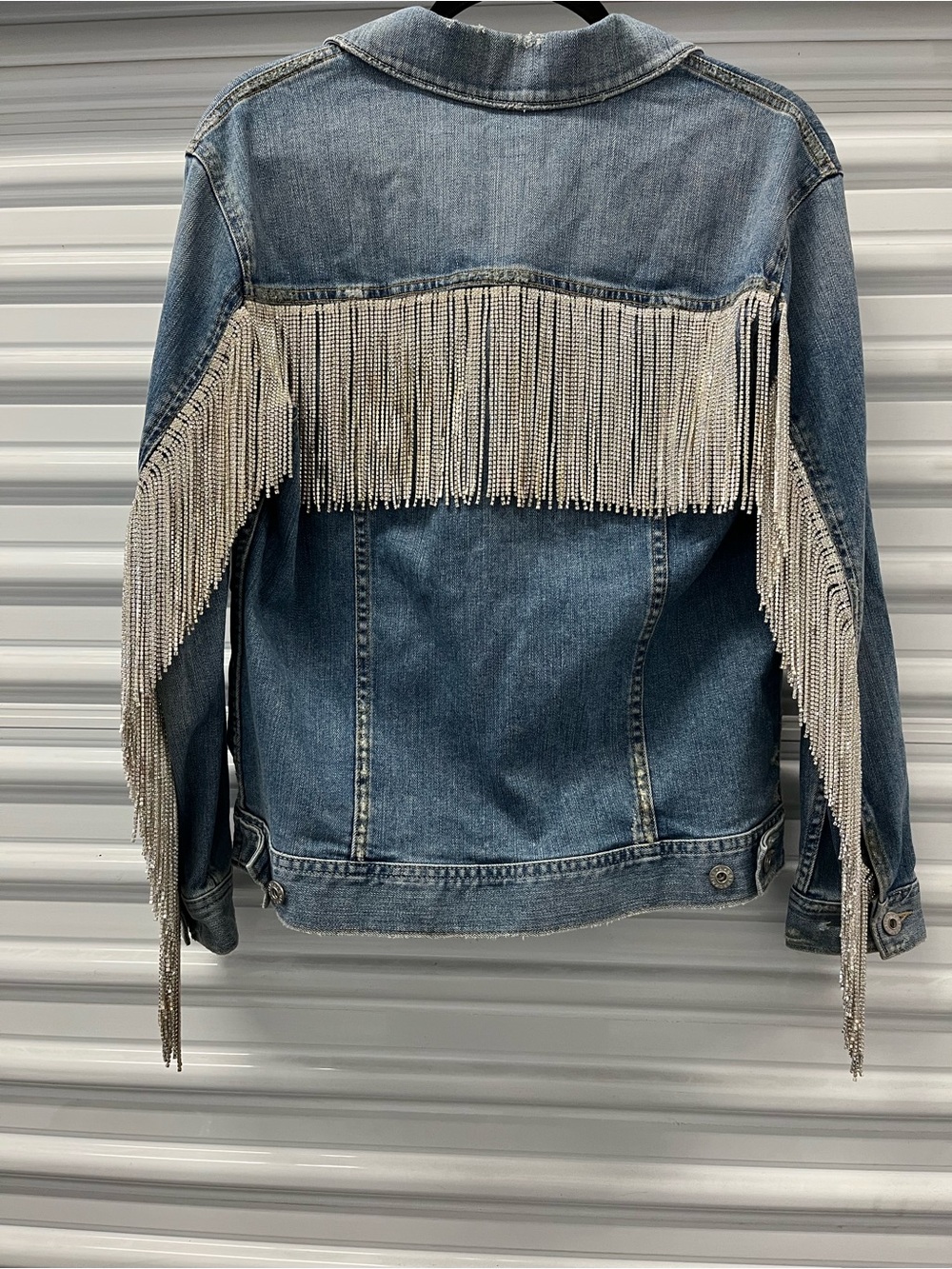 AG Adriano Goldschmied Light Blue Denim Jacket with Chain Fringe